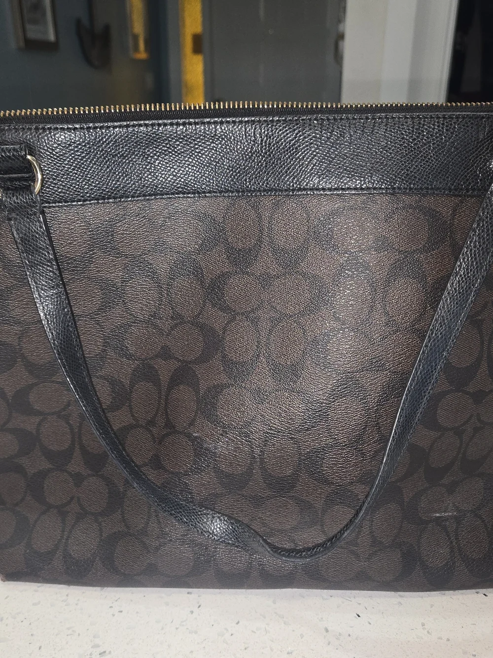 Coach Brown Signature Tote with Black Straps - Picture 7 of 8